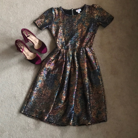 Lula Roe size small colorful metallic dress - Picture 2 of 6